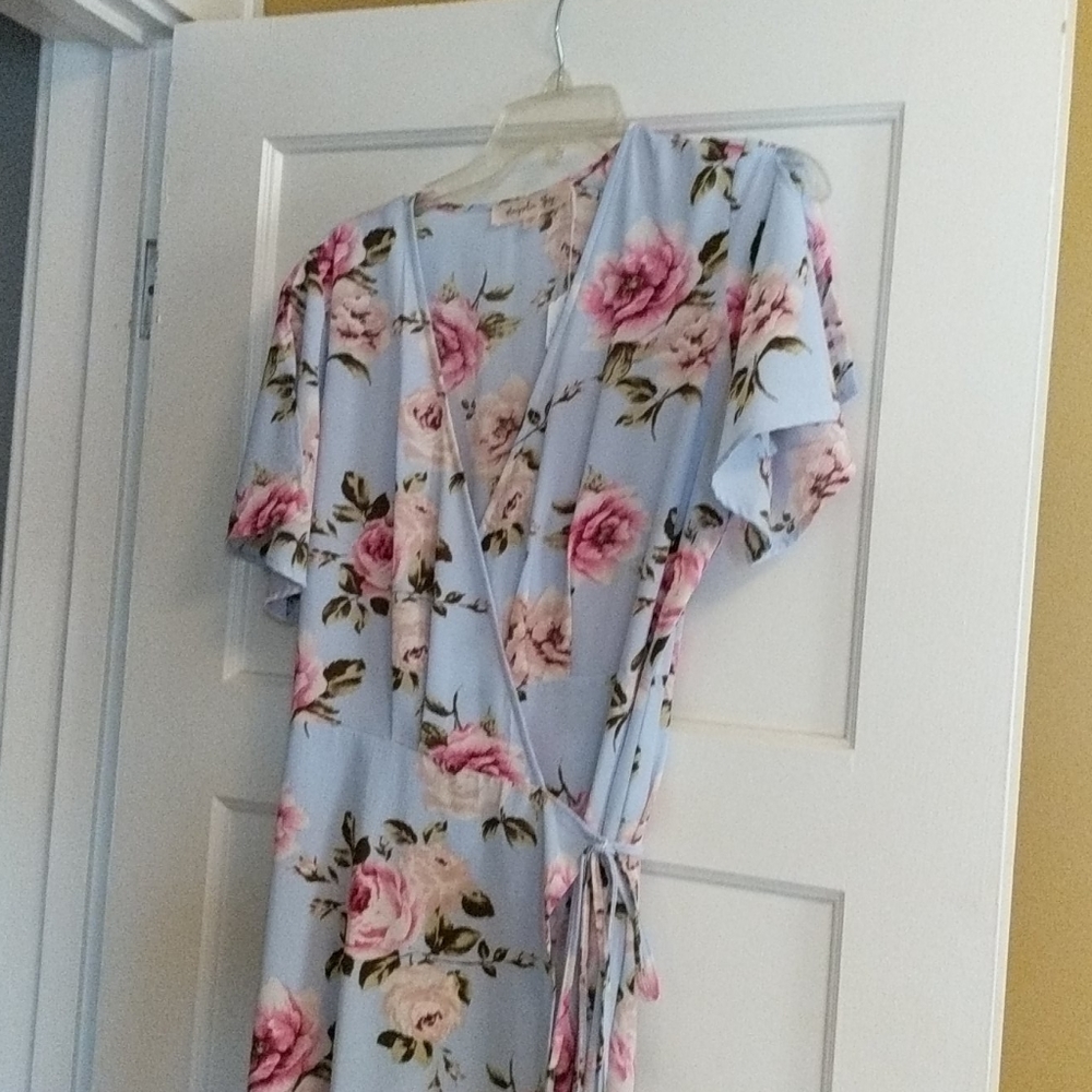 Blue floral wrap dress